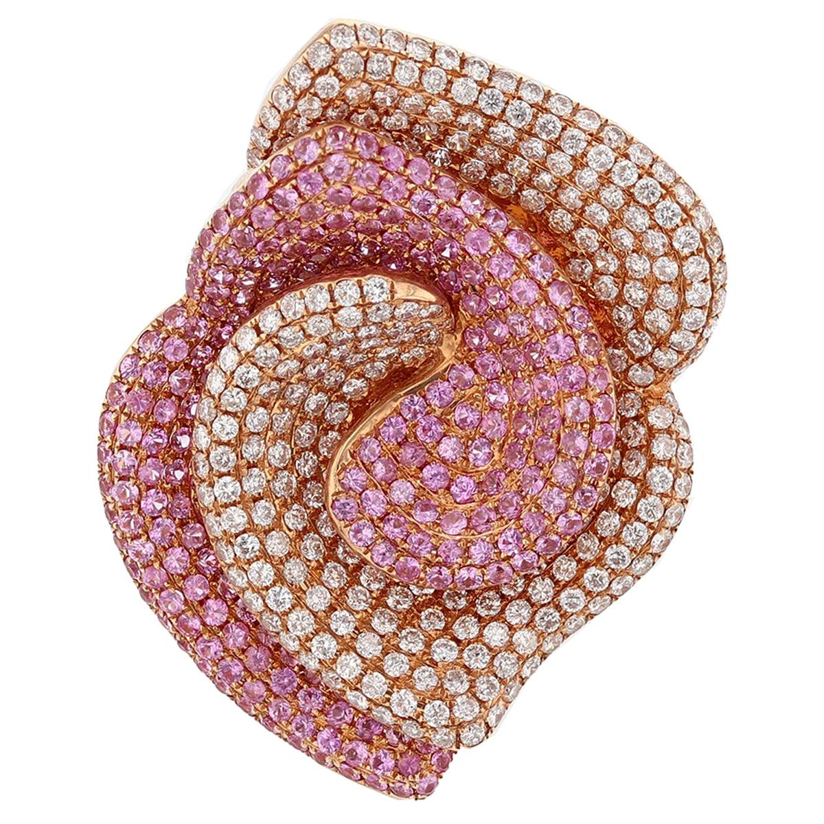 18 Karat Rose Gold Diamond and Pink Sapphire Ring