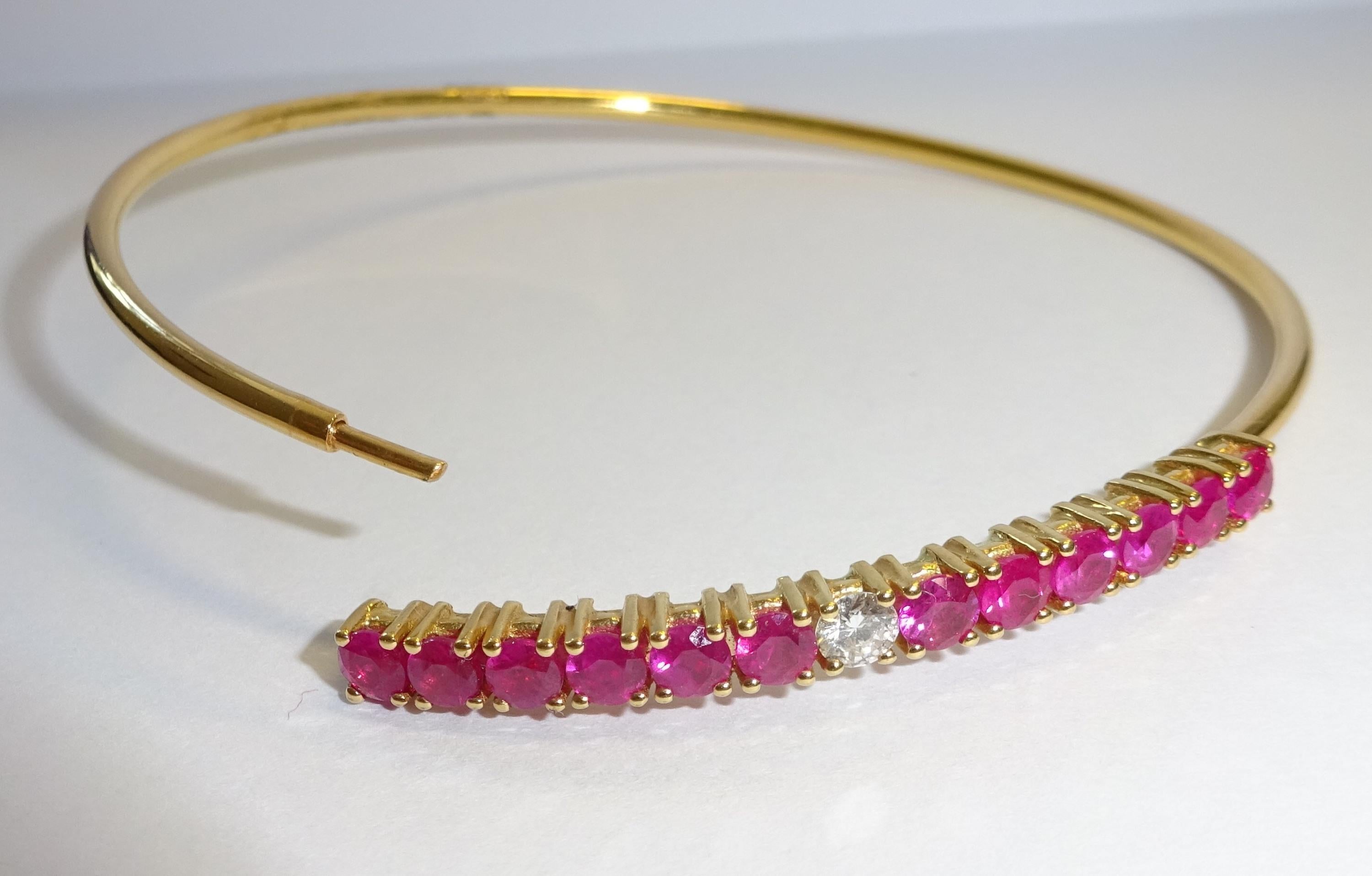 Cabochon 18 Karat Rose Gold Diamond and Ruby Bracelet For Sale