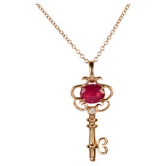 18 Karat Rose Gold Diamond and Ruby Pendant Necklase