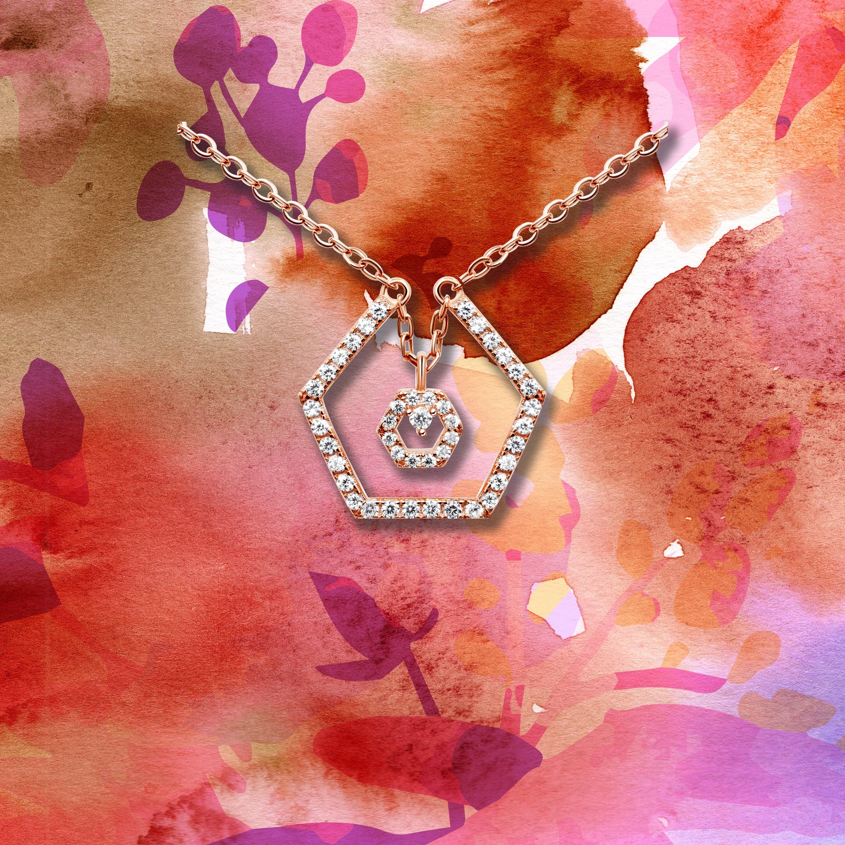 Round Cut 18 Karat Rose Gold Diamond Baby Halo Necklace For Sale
