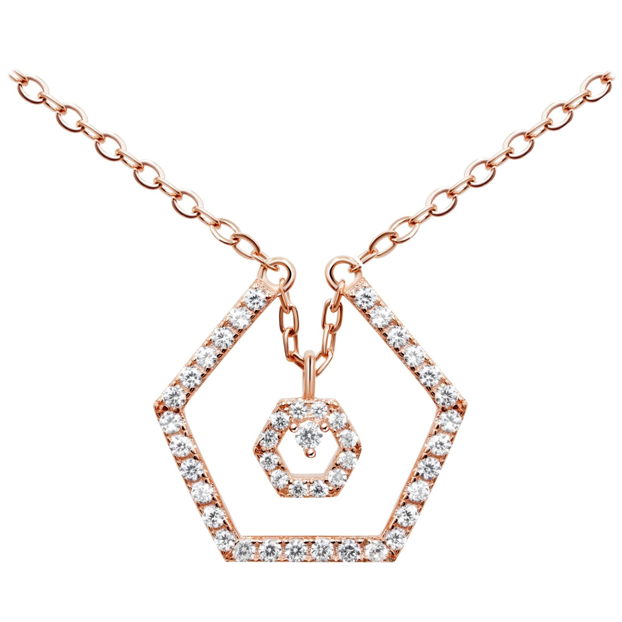 18 Karat Rose Gold Diamond Baby Halo Necklace For Sale