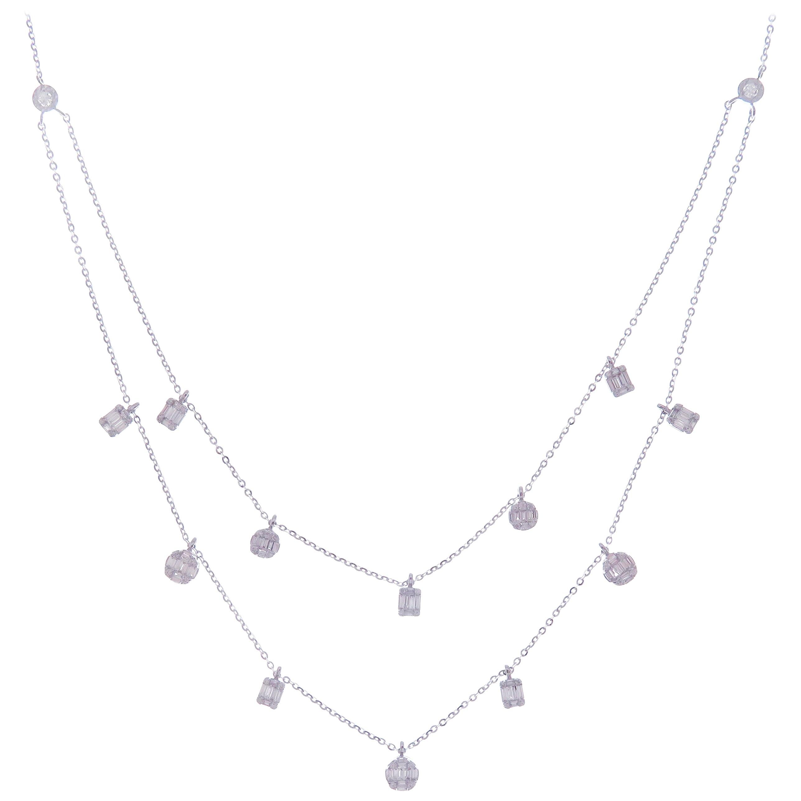 Women's or Men's 18 Karat Rose Gold Diamond Baguette Circle Pear Double Strand DBY Necklace For Sale