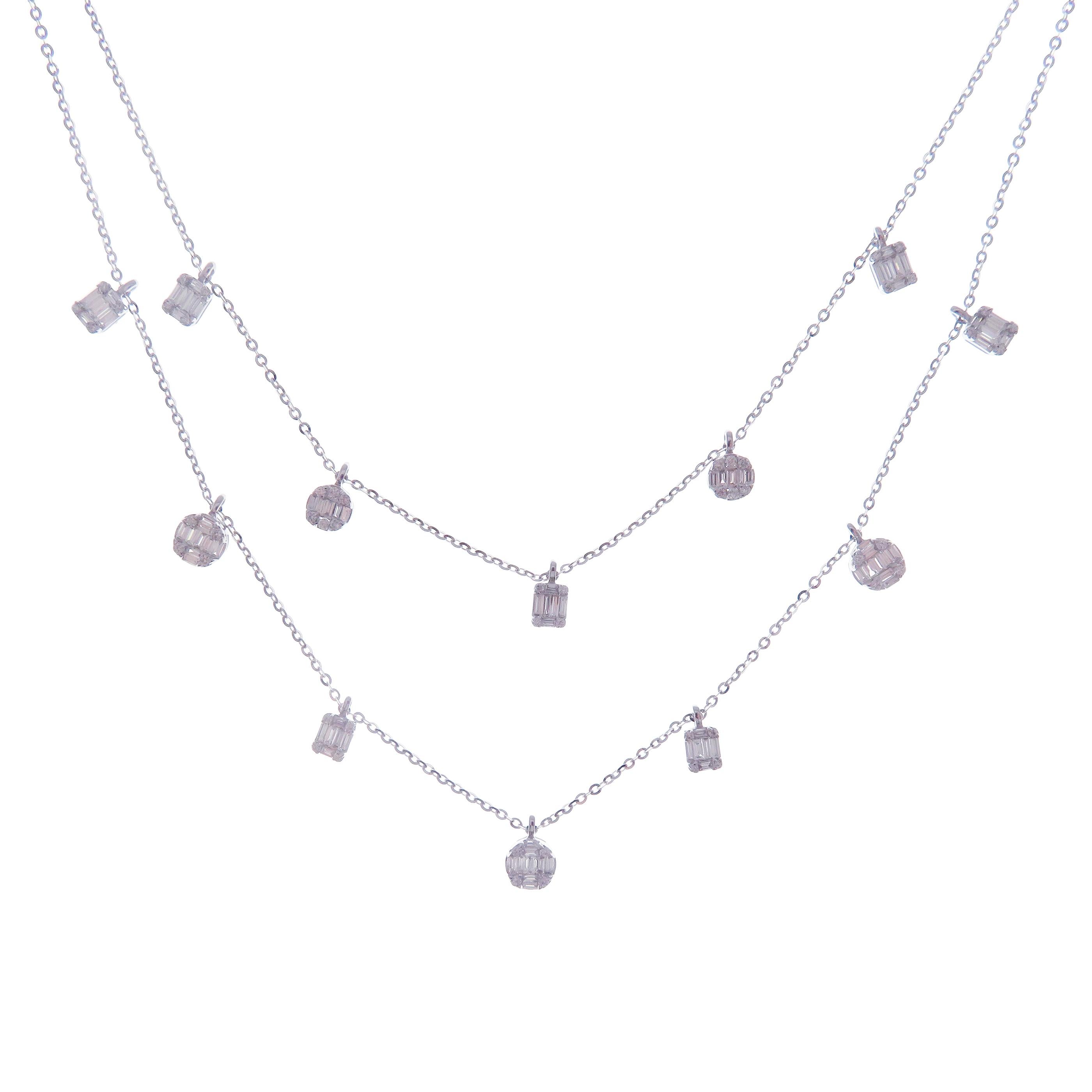 18 Karat Roségold Diamant Baguette Kreis Birnen-Doppelreihige DBY Halskette im Angebot 1