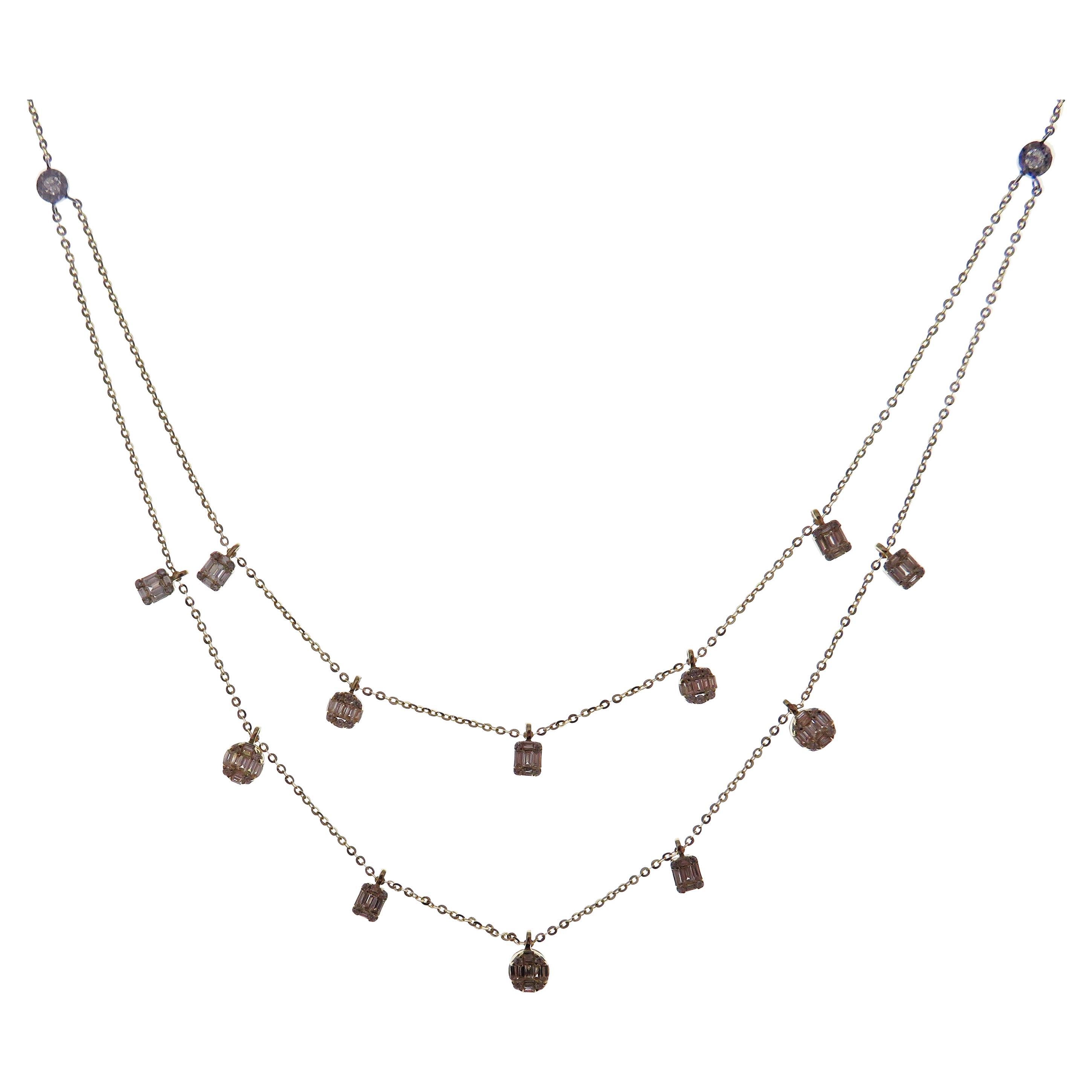 18 Karat Roségold Diamant Baguette Kreis Birnen-Doppelreihige DBY Halskette im Angebot 2