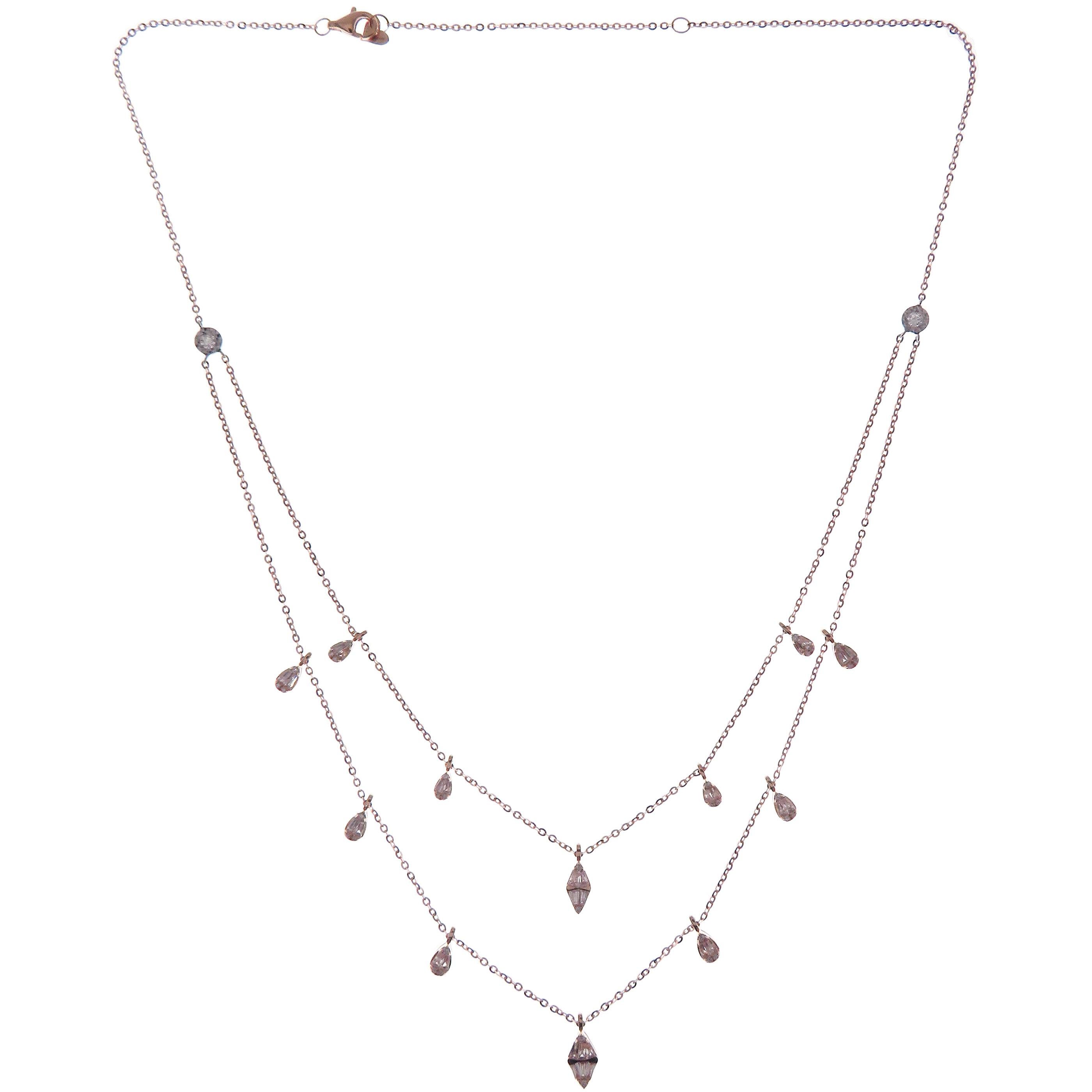 This delicate double-strand necklace is crafted in 18-karat yellow gold, weighing approximately 1.06 total carats of SI-H Quality white diamonds. 
18-karat white gold and rose gold are also available upon request.

Necklace is 16