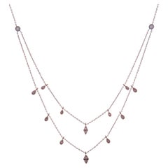 18 Karat Roségold Diamant Baguette-Marquise-Perlen-Doppelreihige DBY-Halskette