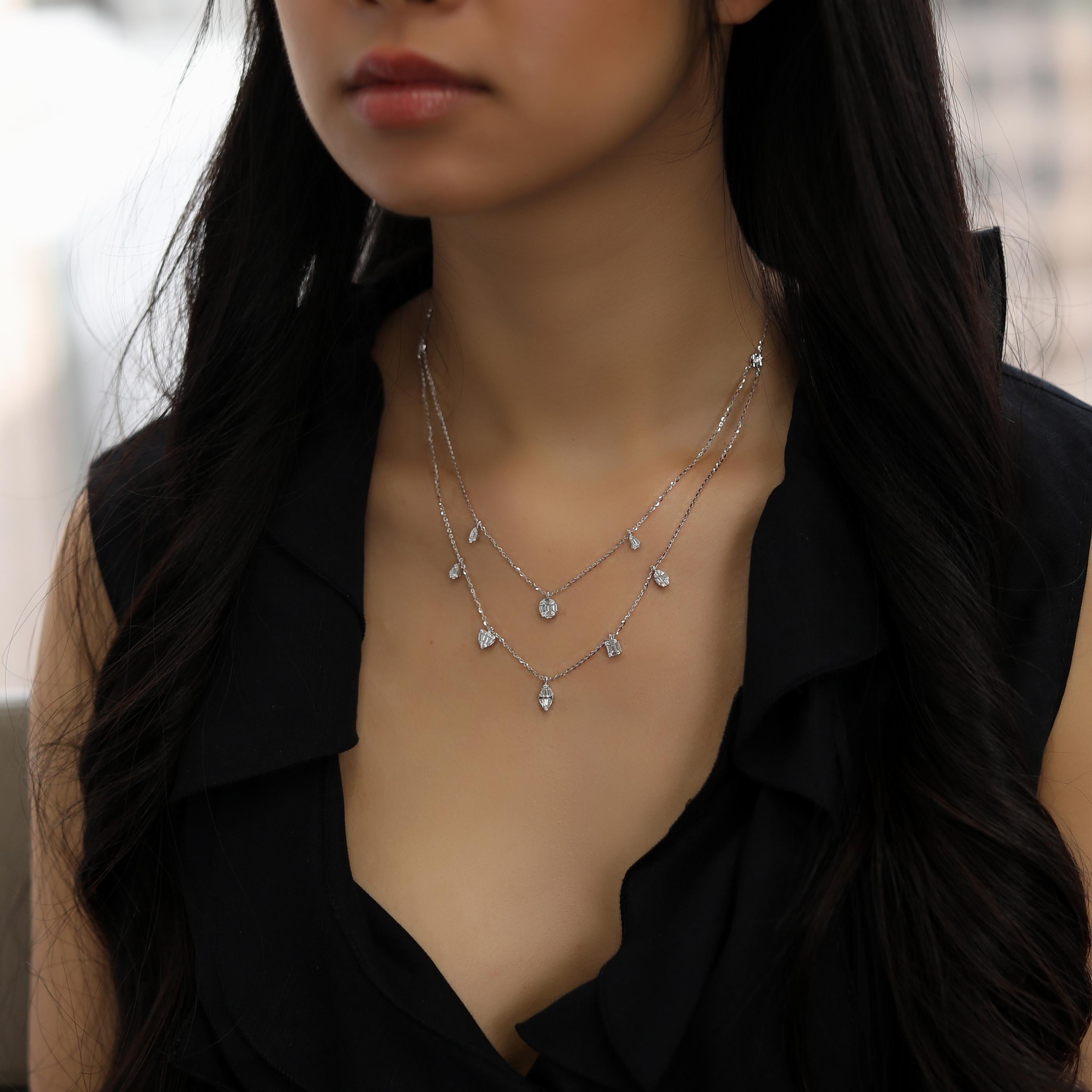 This delicate double-strand necklace is crafted in 18-karat rose gold, weighing approximately 1.02 total carats of SI-H Quality white diamonds. 

Necklace is 16