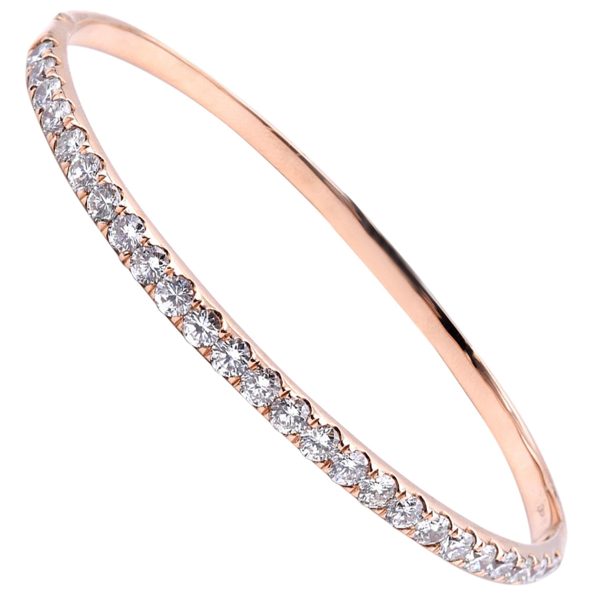 [新品]Macey Worldwide Jewelry 14K Rose Gold Diamond Fine Bangle Bracelet