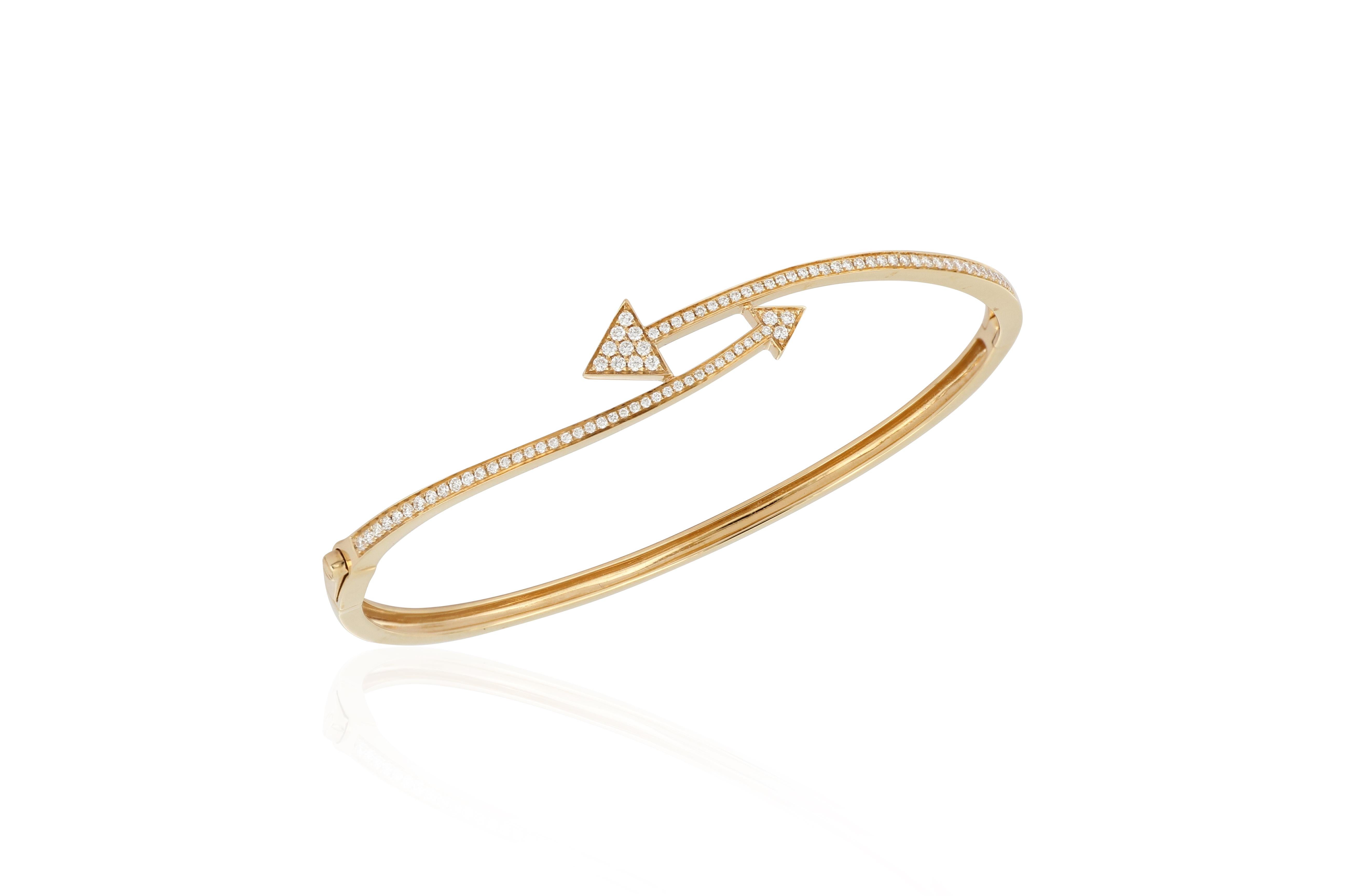 Taille ronde Bracelet jonc en or rose 18 carats et diamants en vente