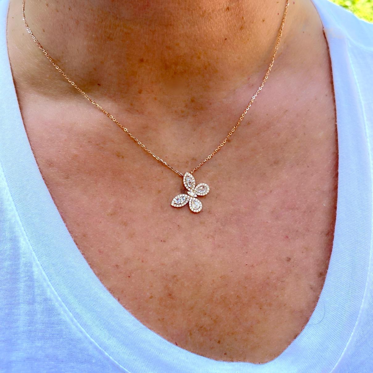 18 Karat Rose Gold Diamond Butterfly Necklace In New Condition For Sale In San Francisco, CA
