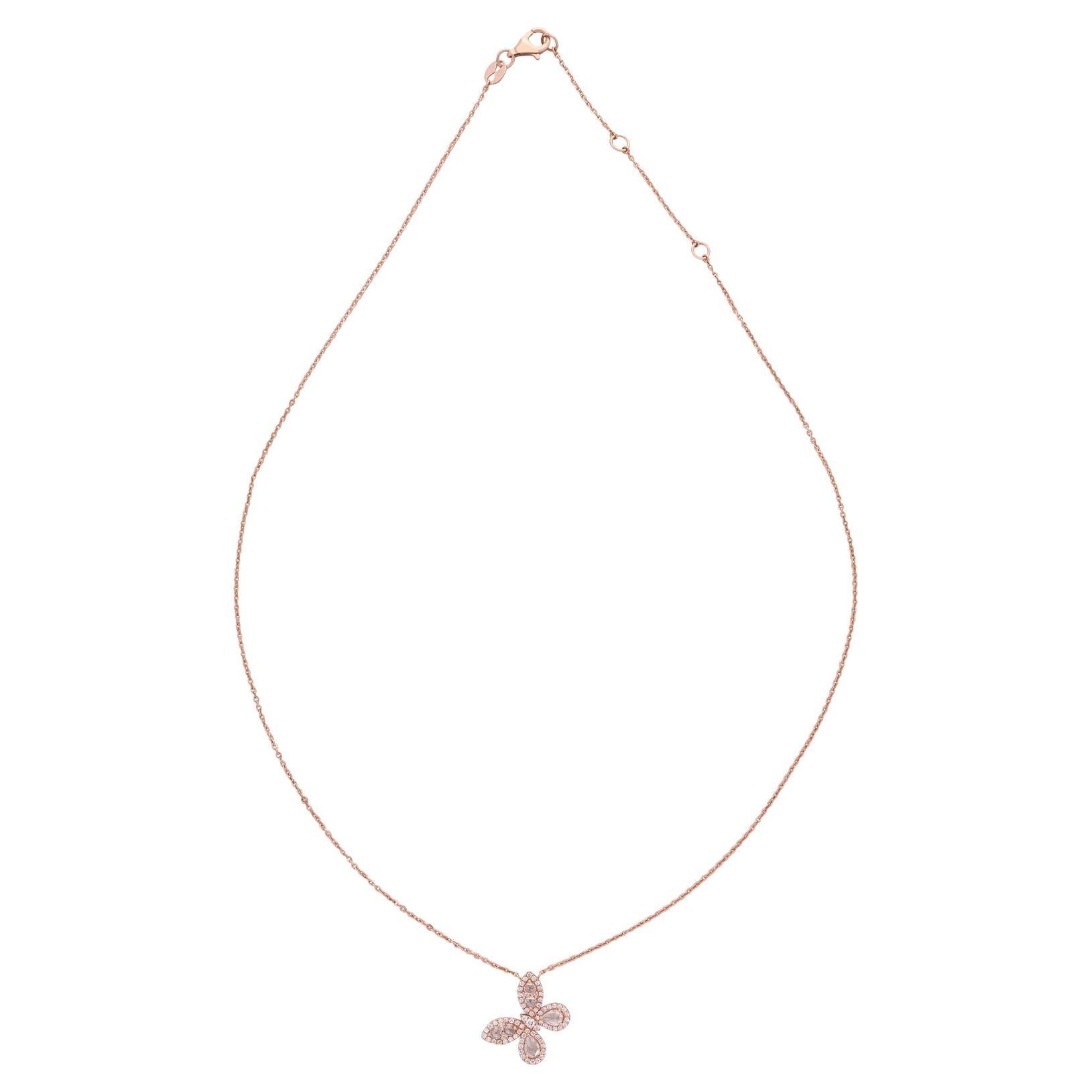Collana con farfalla di diamanti in oro rosa 18 carati in vendita 4