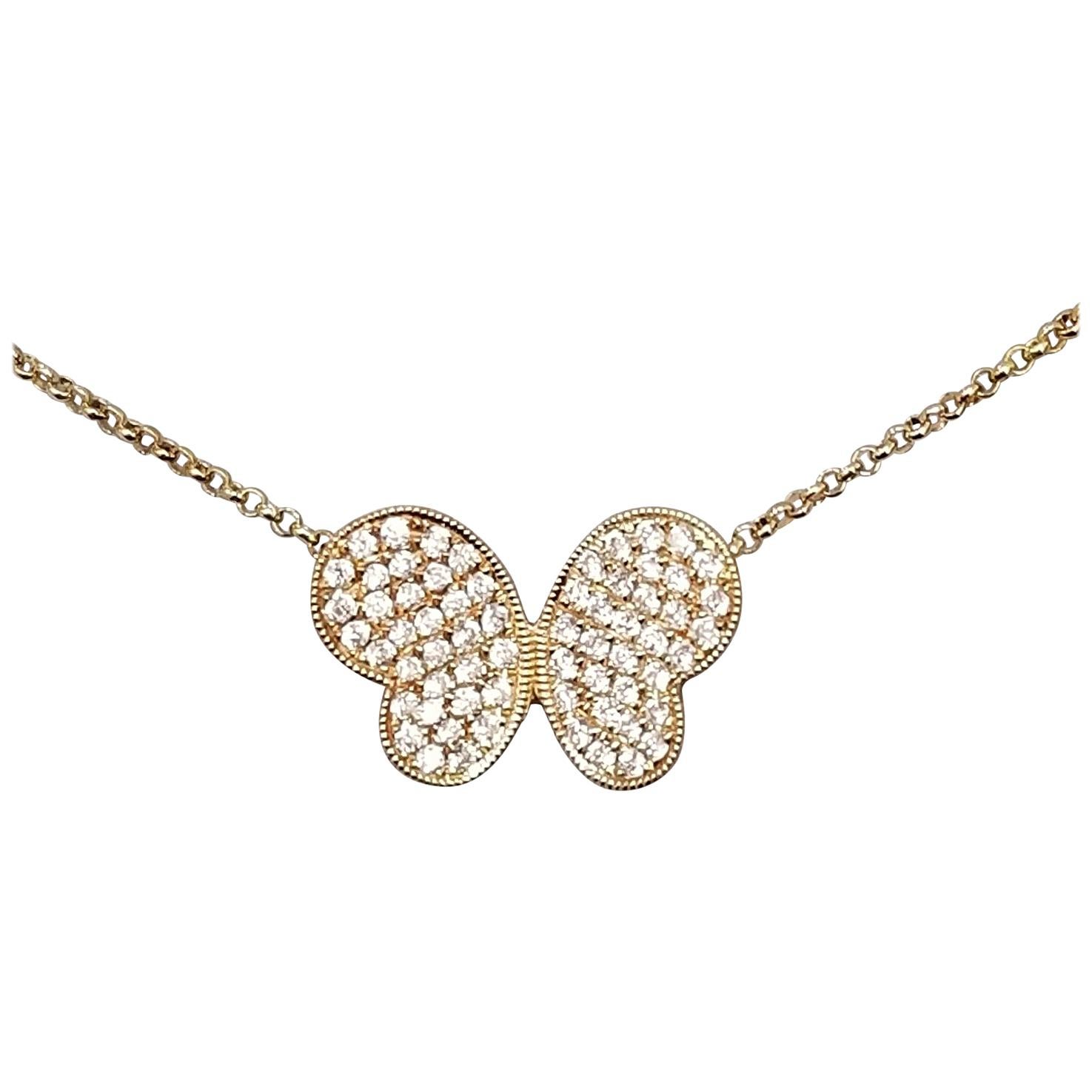 18 Karat Rose Gold Diamond "Butterfly" Necklace