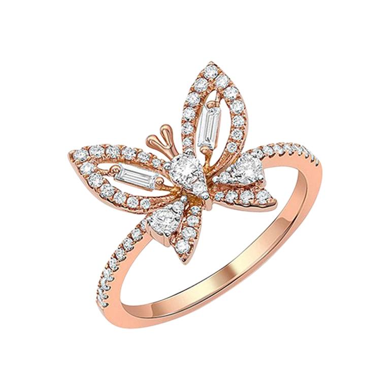 18 Karat Rose Gold Diamond Butterfly Ring For Sale