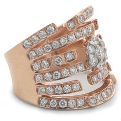 18 Karat Rose Gold Diamond Bypass Stack Ring with Cluster Diamond Flower Center