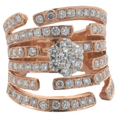 18 Karat Rose Gold Diamond Bypass Stack Ring with Cluster Diamond Flower Center