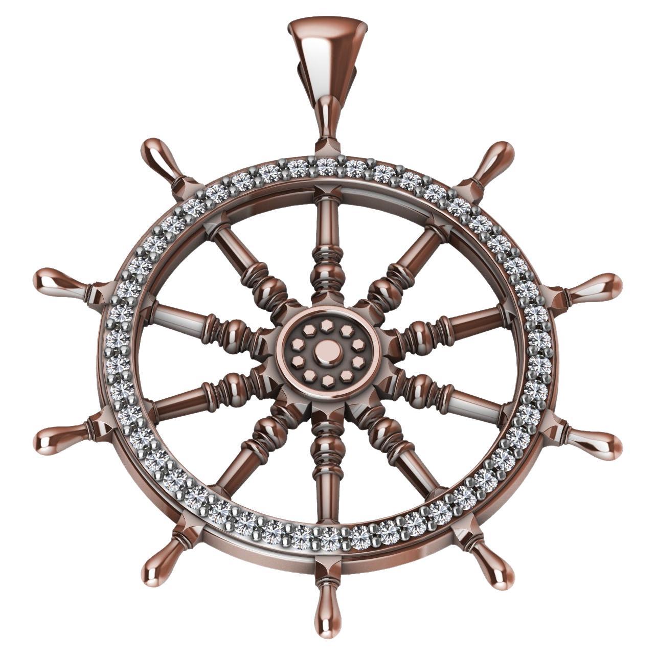 18 Karat Rose Gold Diamond Captain Sailors Wheel Pendant