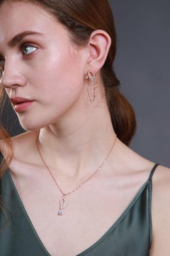18 Karat Rose Gold Diamond Chain Leaf Earrings