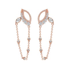 18 Karat Rose Gold Diamond Chain Leaf Earrings
