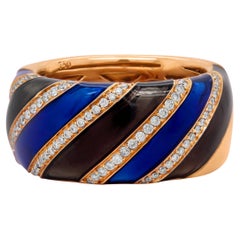 18 Karat Rose Gold Diamond Cobalt Navy Blue and Brown Enamel Wide Band Ring