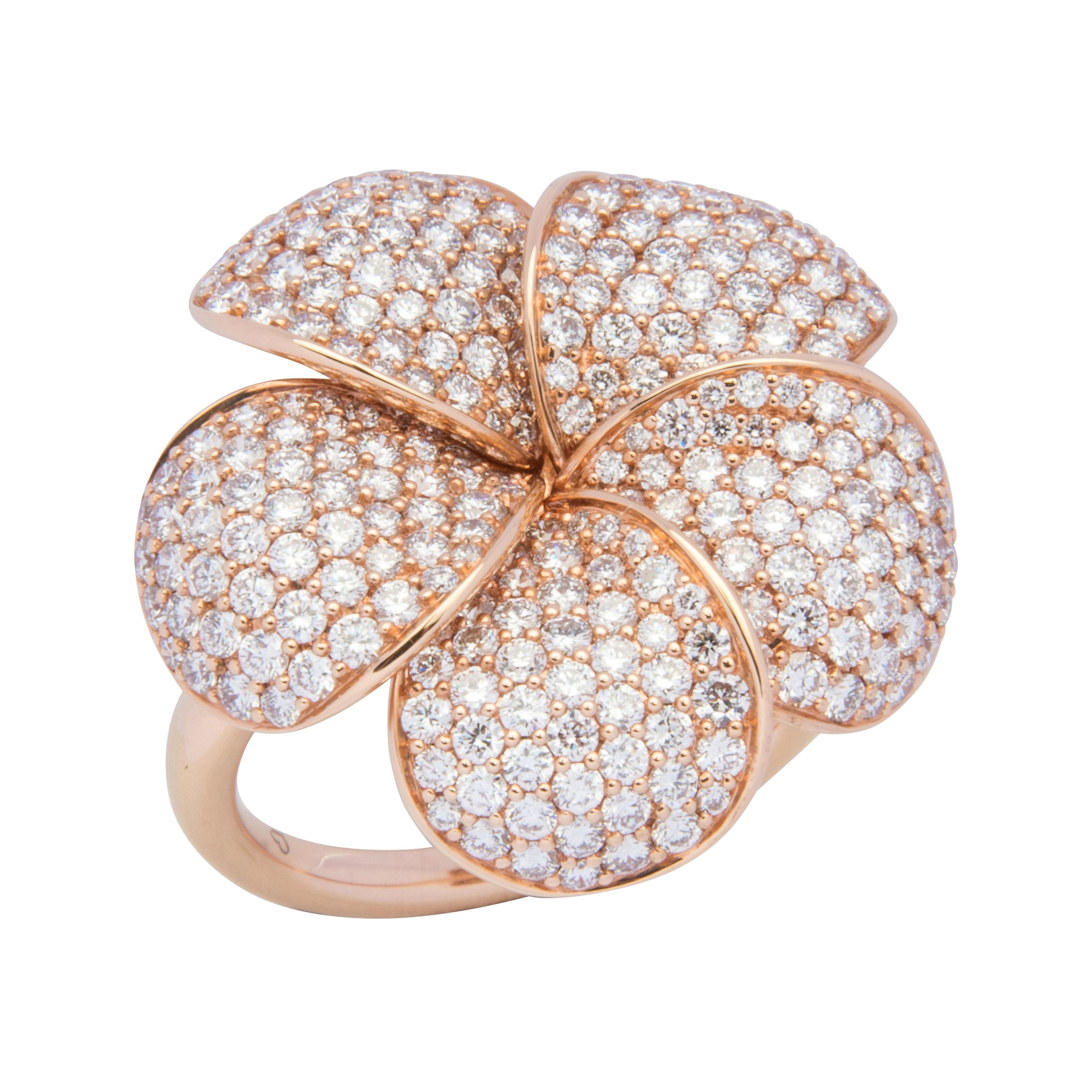 18 Karat Rose Gold Diamond Cocktail Ring For Sale