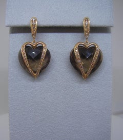 18 Karat Rose Gold Diamond Cognac and Quartz Fume Dangle Earrings