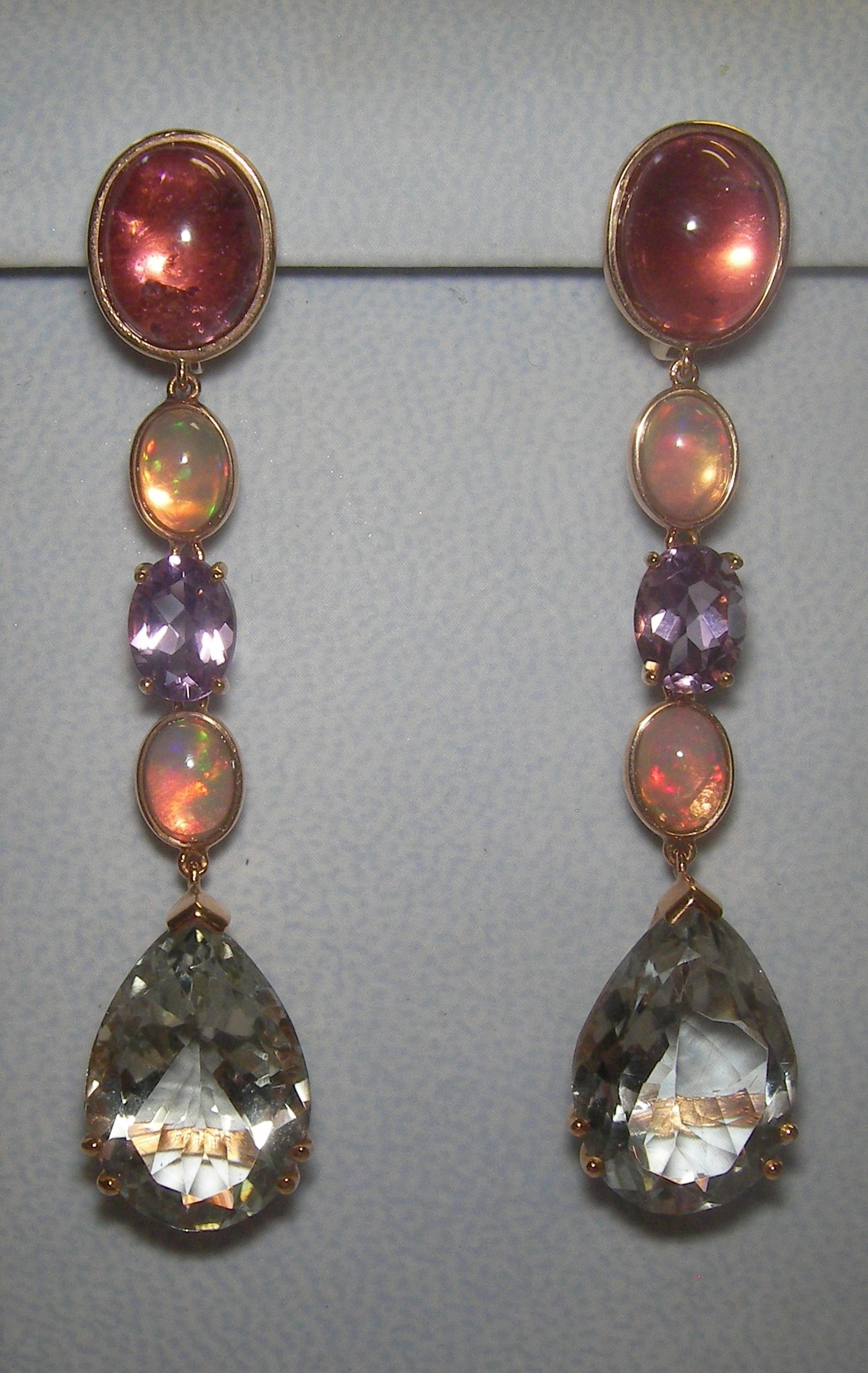 18 Karat Rose Gold  color Stones Dangle Earrings

4 Opal 2.09  Carat.
2  Green Ametyst 19.72 Carat
2 Tourmaline 8.93  Carat
2 Amethyst 2.47 Carat







Founded in 1974, Gianni Lazzaro is a family-owned jewelery company based out of Düsseldorf,