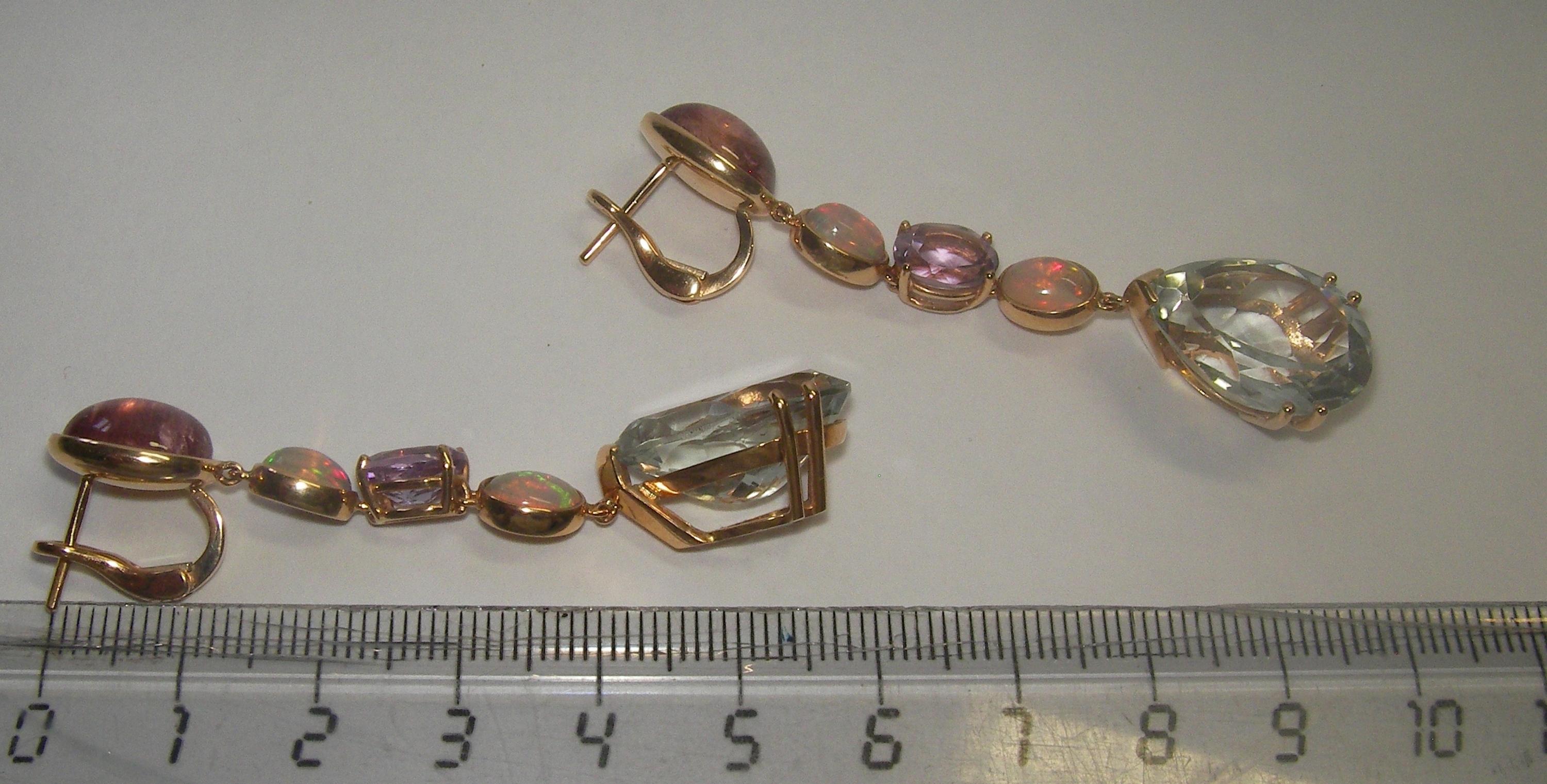 Women's or Men's 18 Karat Rose Gold  Color Stones Dangle Earrings For Sale