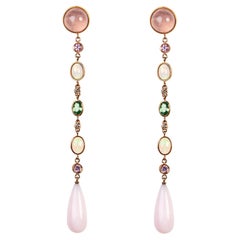 18 Karat Rose Gold Diamond Color Stones Dangle Earrings