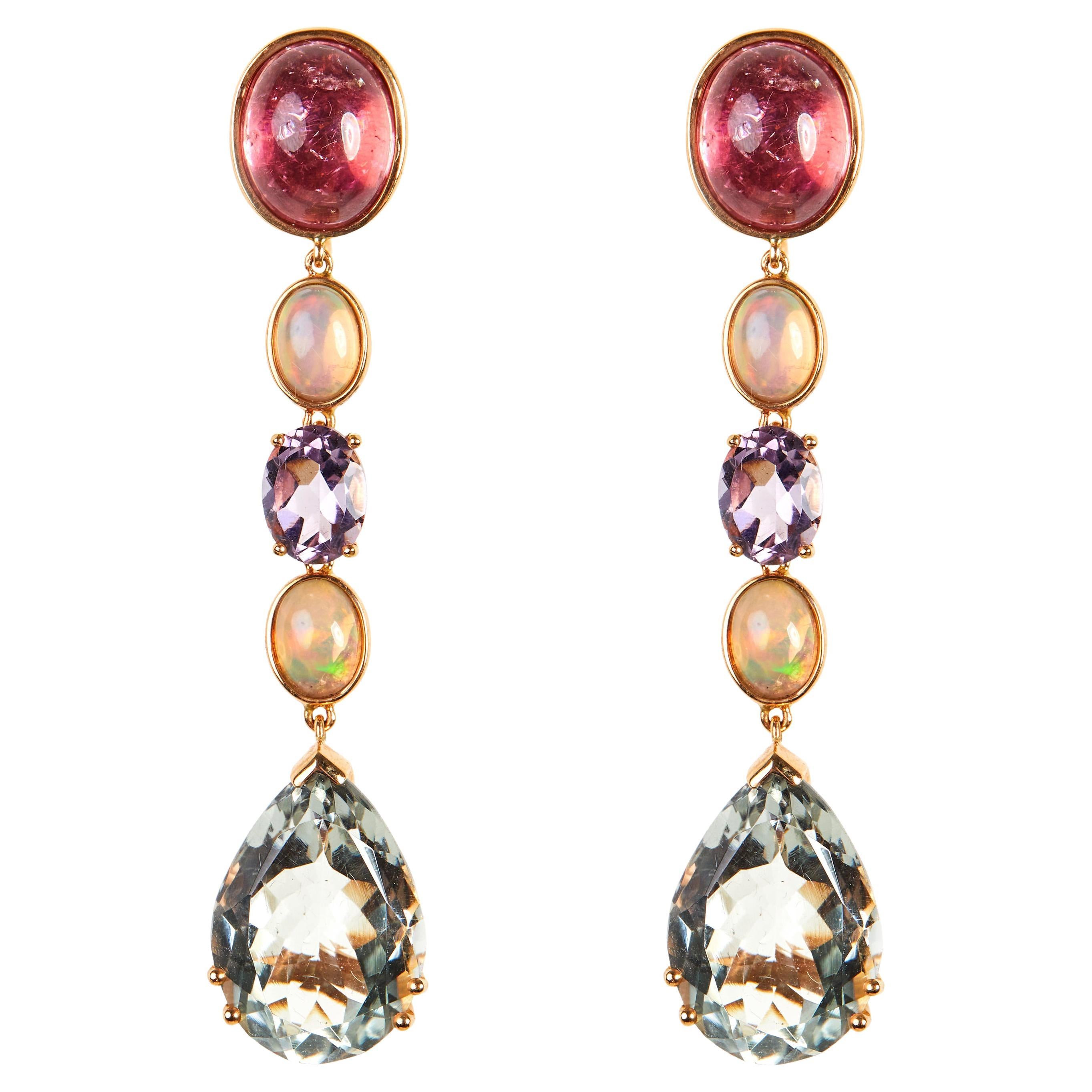 18 Karat Rose Gold  Color Stones Dangle Earrings For Sale