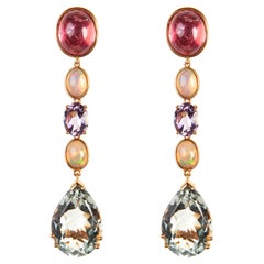 Pendants d'oreilles en or rose 18 carats avec pierres de couleur diamant