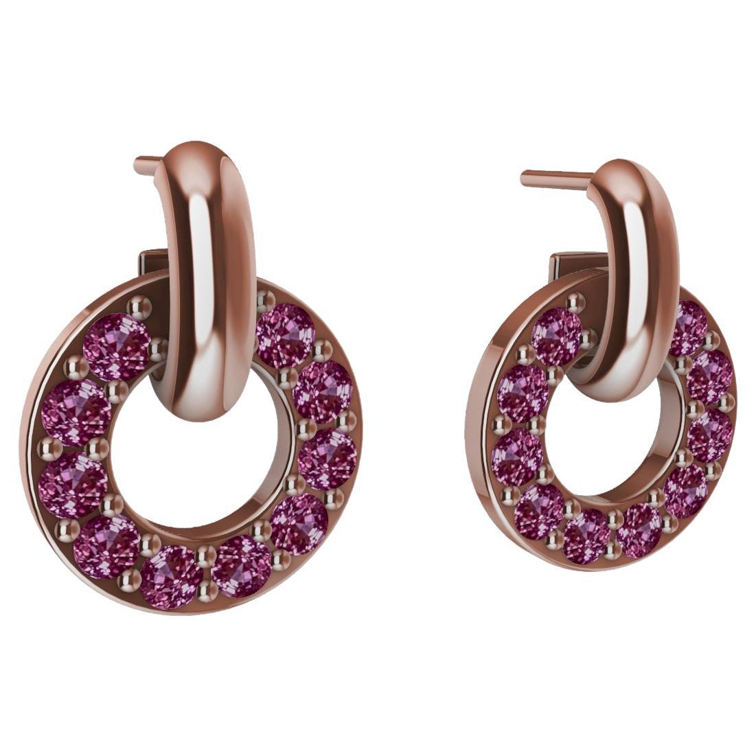 18 Karat Rose Gold Diamond Cut Pink Sapphires Petite Dangle Earrings For Sale