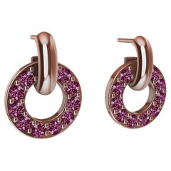 18 Karat Rose Gold Diamond Cut Pink Sapphires Petite Dangle Earrings