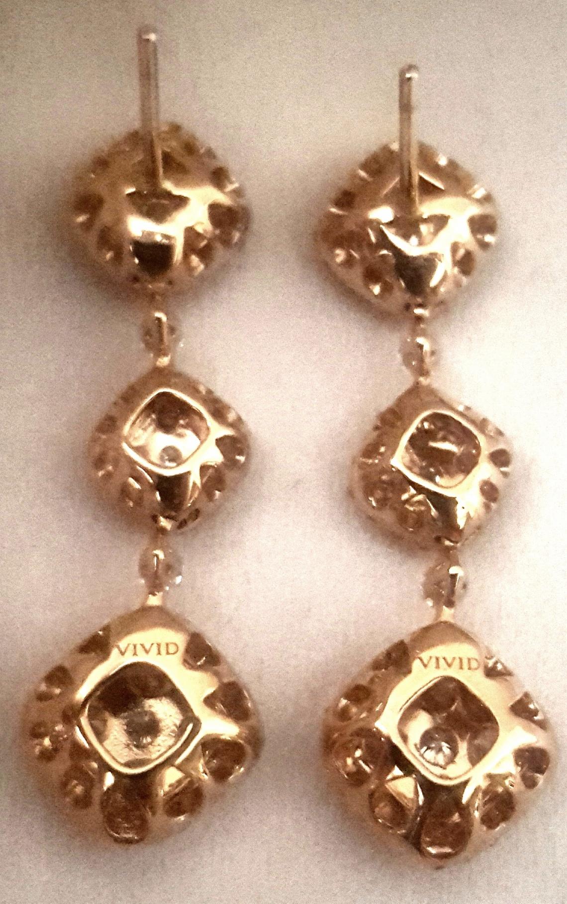18 Karat Rose Gold Diamond Dangle Pierced Earrings For Sale 1