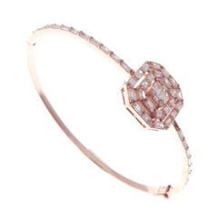 Bracelet jonc délicat en or rose 18 carats avec diamants et baguettes