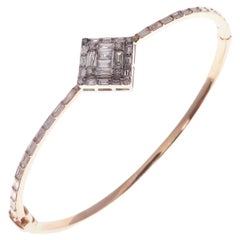 18 Karat Rose Gold Diamond Delicate Baguette Bangle Bracelet