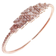 18 Karat Rose Gold Diamond Delicate Baguette Bangle Bracelet