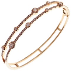 18 Karat Rose Gold Diamond Delicate Double Row Pave Bangle Bracelet