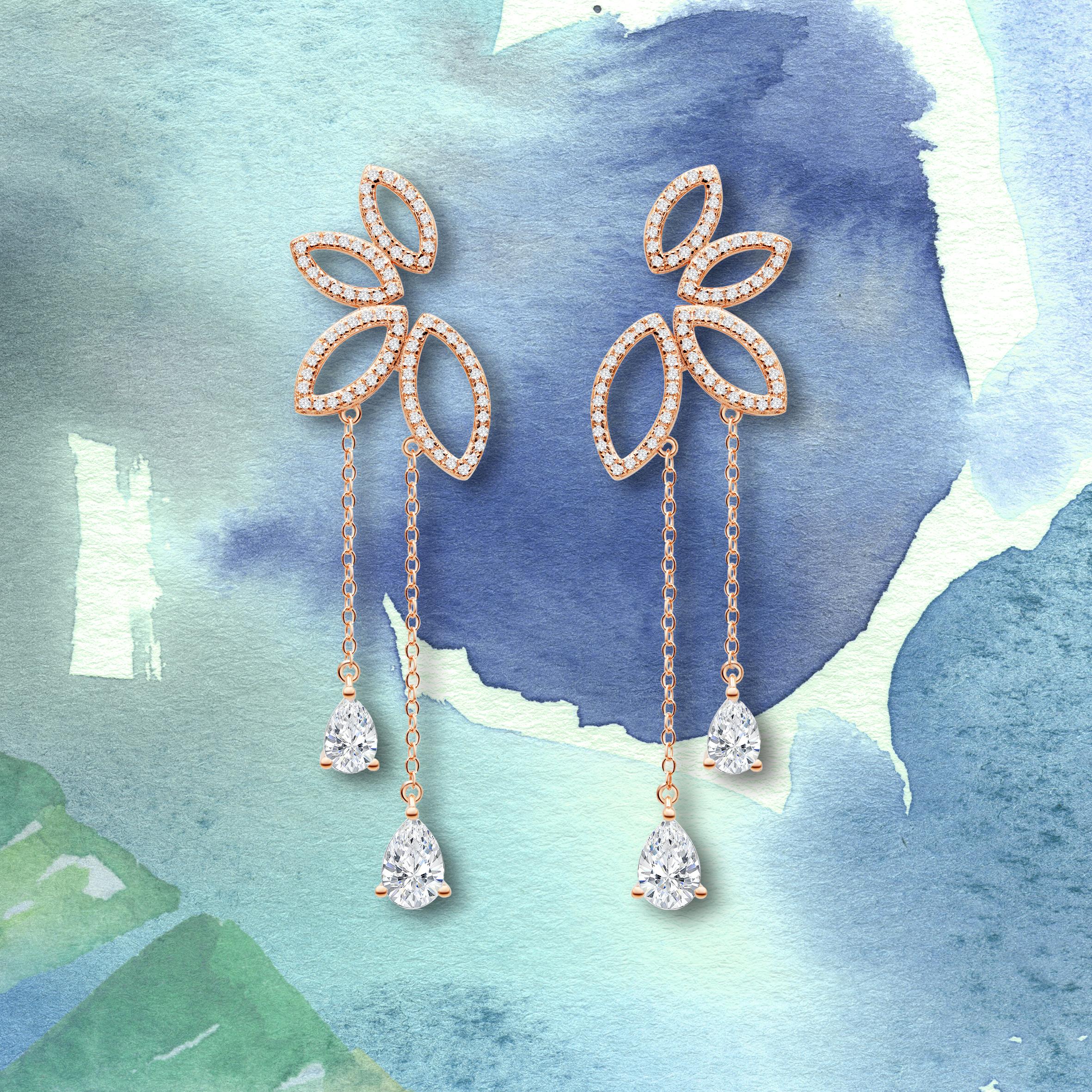 Pear Cut 18 Karat Rose Gold Diamond Dew Drop Earrings For Sale