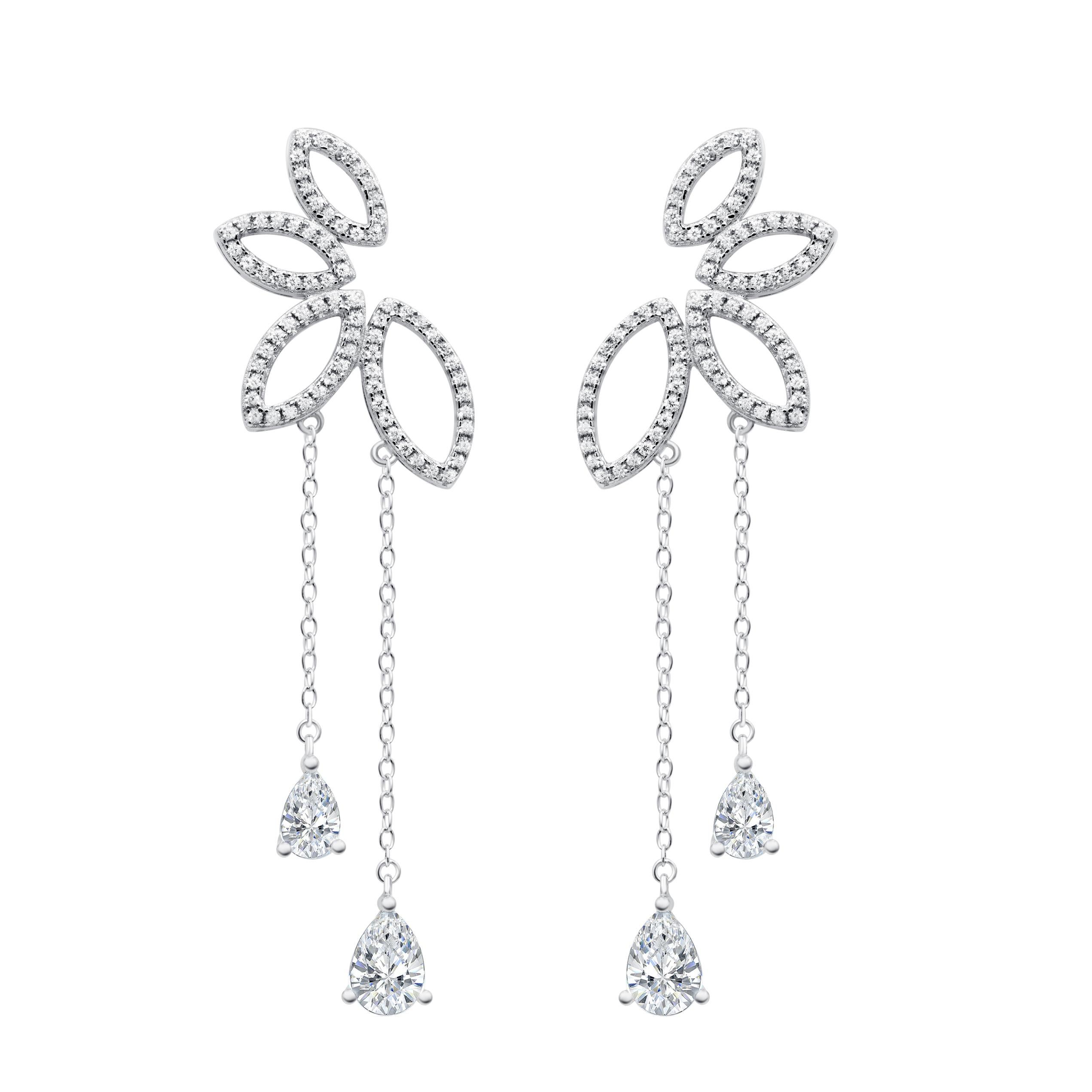 Women's or Men's 18 Karat Rose Gold Diamond Dew Drop Earrings For Sale