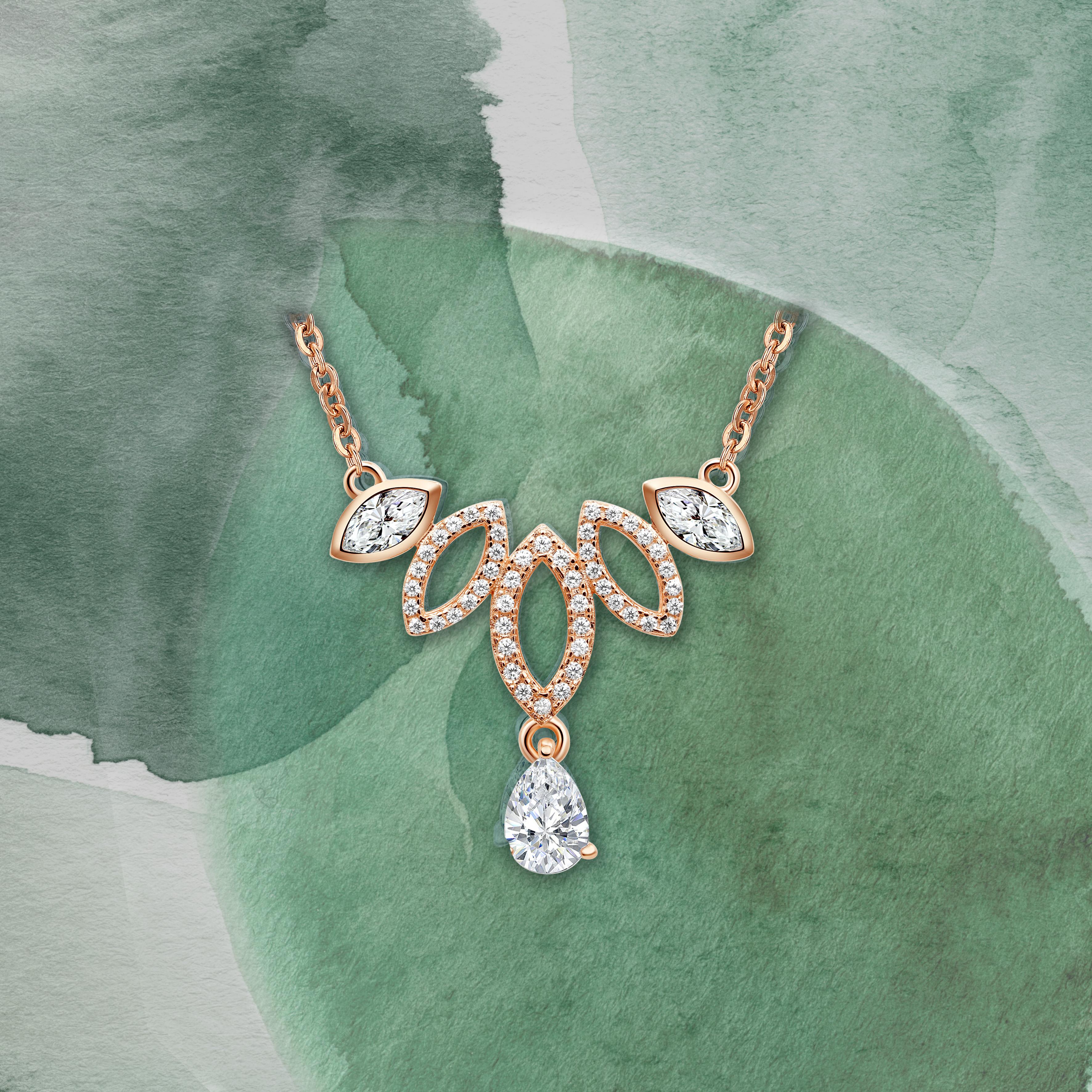 Women's or Men's 18 Karat Rose Gold Diamond Dew Drop Necklace For Sale