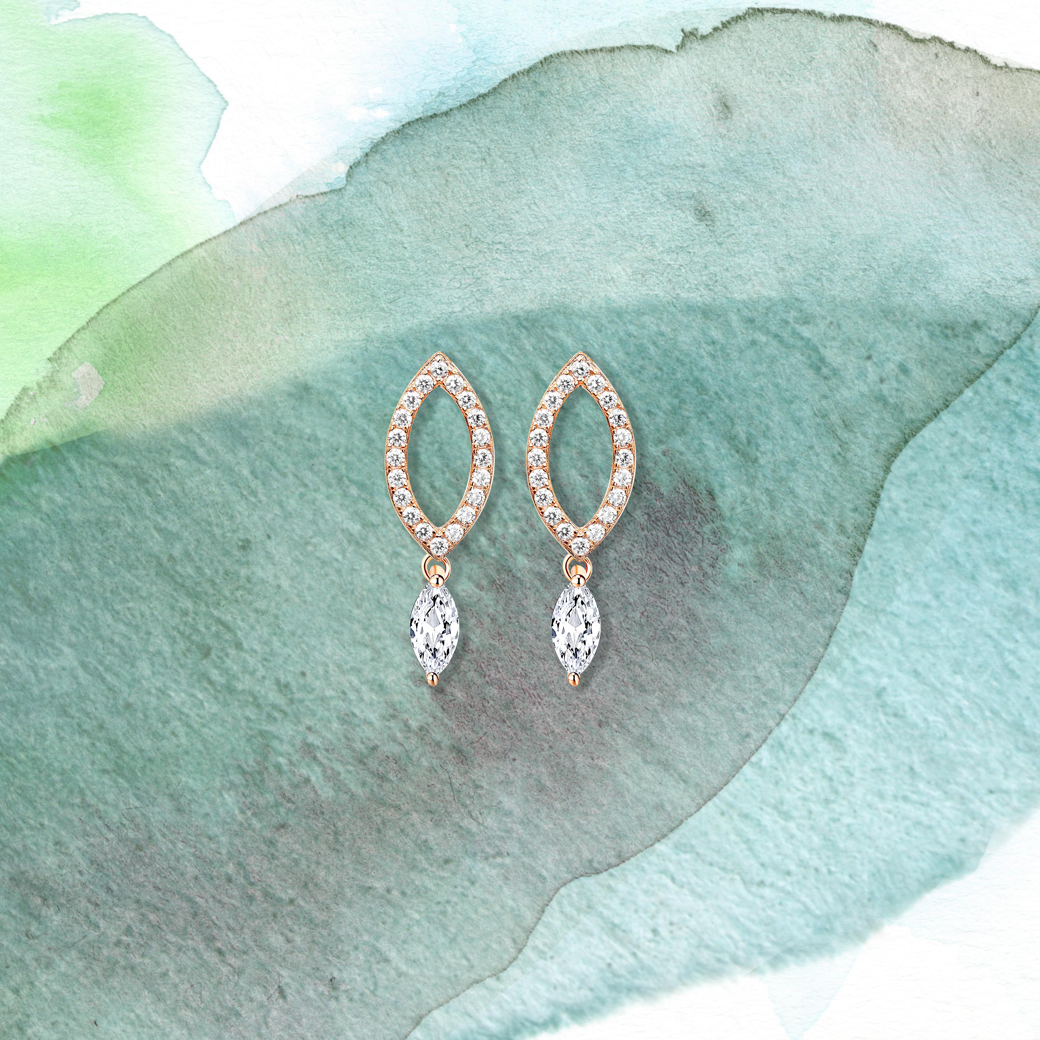 18 Karat Rose Gold Diamond Dew Drop Stud Earrings For Sale at 1stDibs