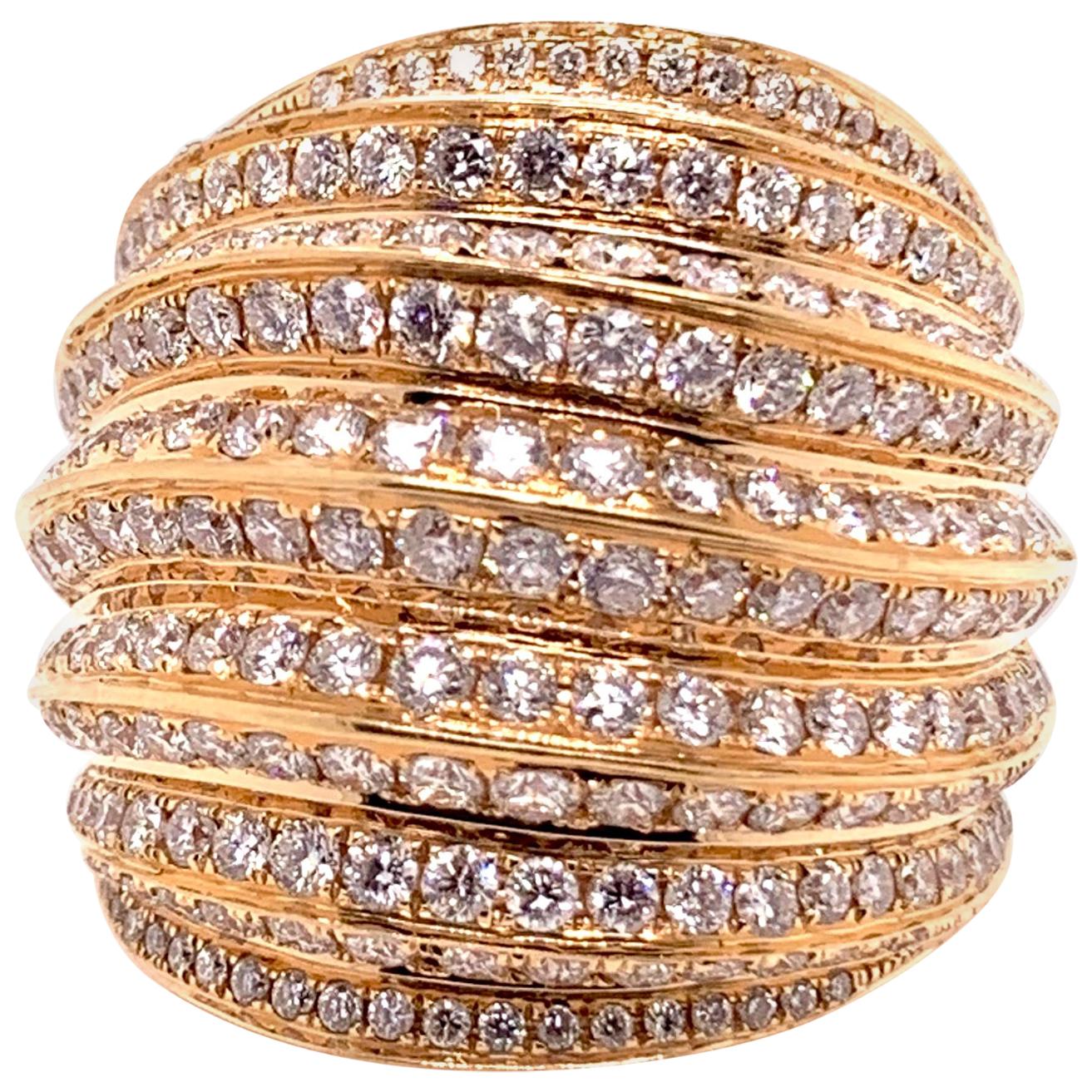 18 Karat Rose Gold Diamond Domed Cocktail Dinner Ring