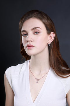18 Karat Rose Gold Diamond Double Drop Stud Earrings