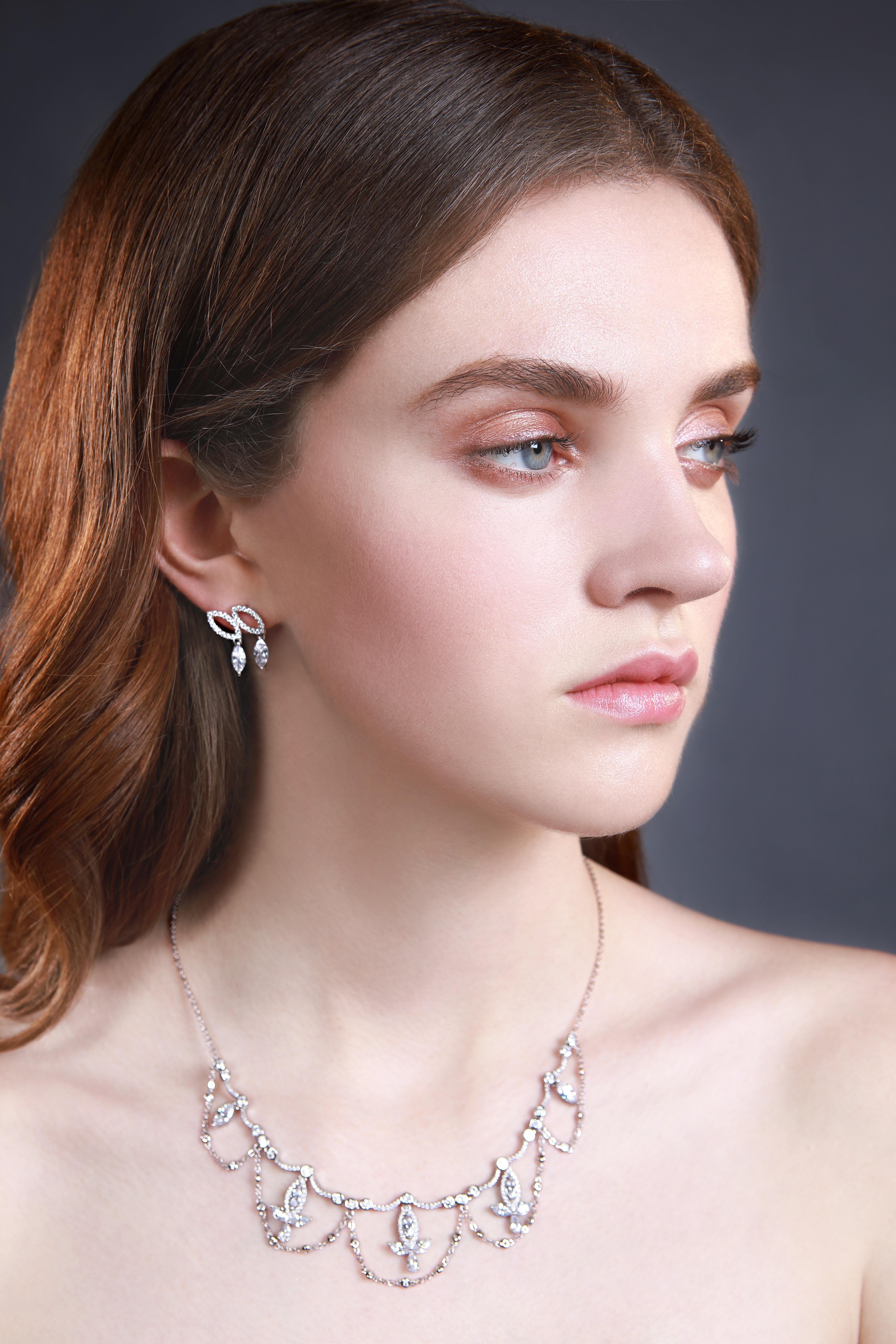 Contemporary 18 Karat Rose Gold Diamond Double Drop Stud Earrings For Sale
