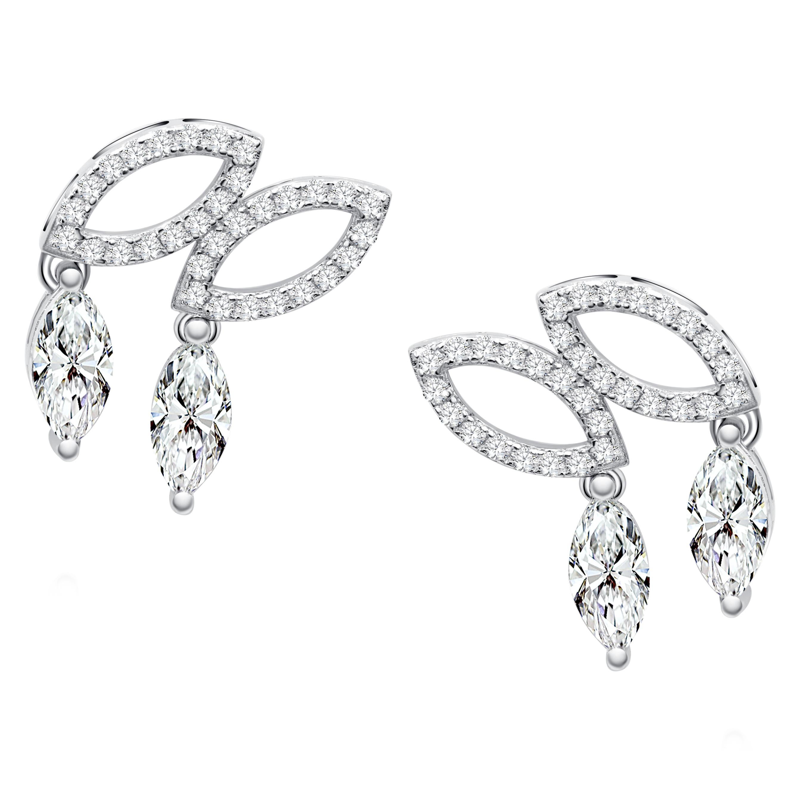 Women's or Men's 18 Karat Rose Gold Diamond Double Drop Stud Earrings For Sale
