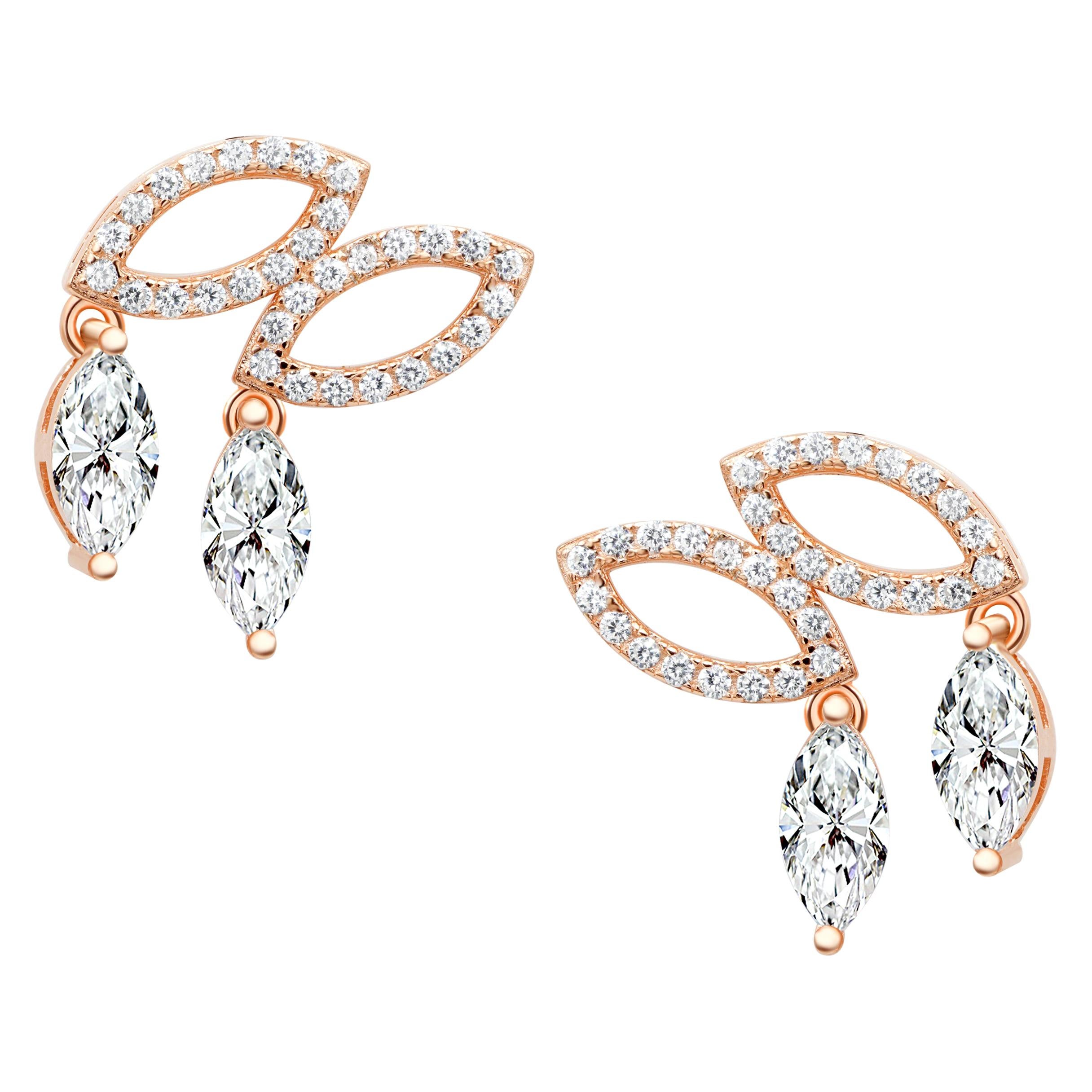 18 Karat Rose Gold Diamond Double Drop Stud Earrings