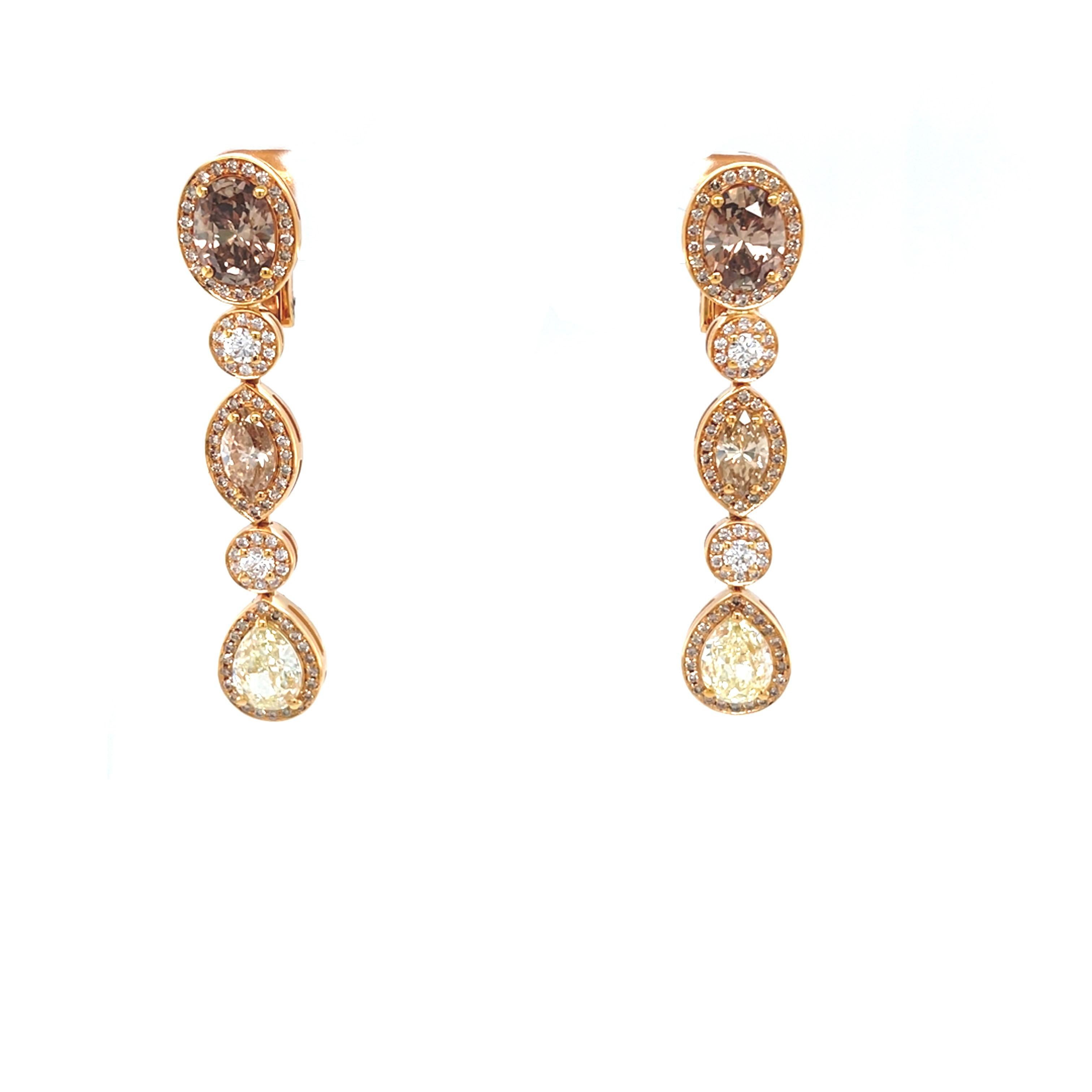 18 Karat Roségold Diamant-Tropfen-Ohrringe Damen im Angebot