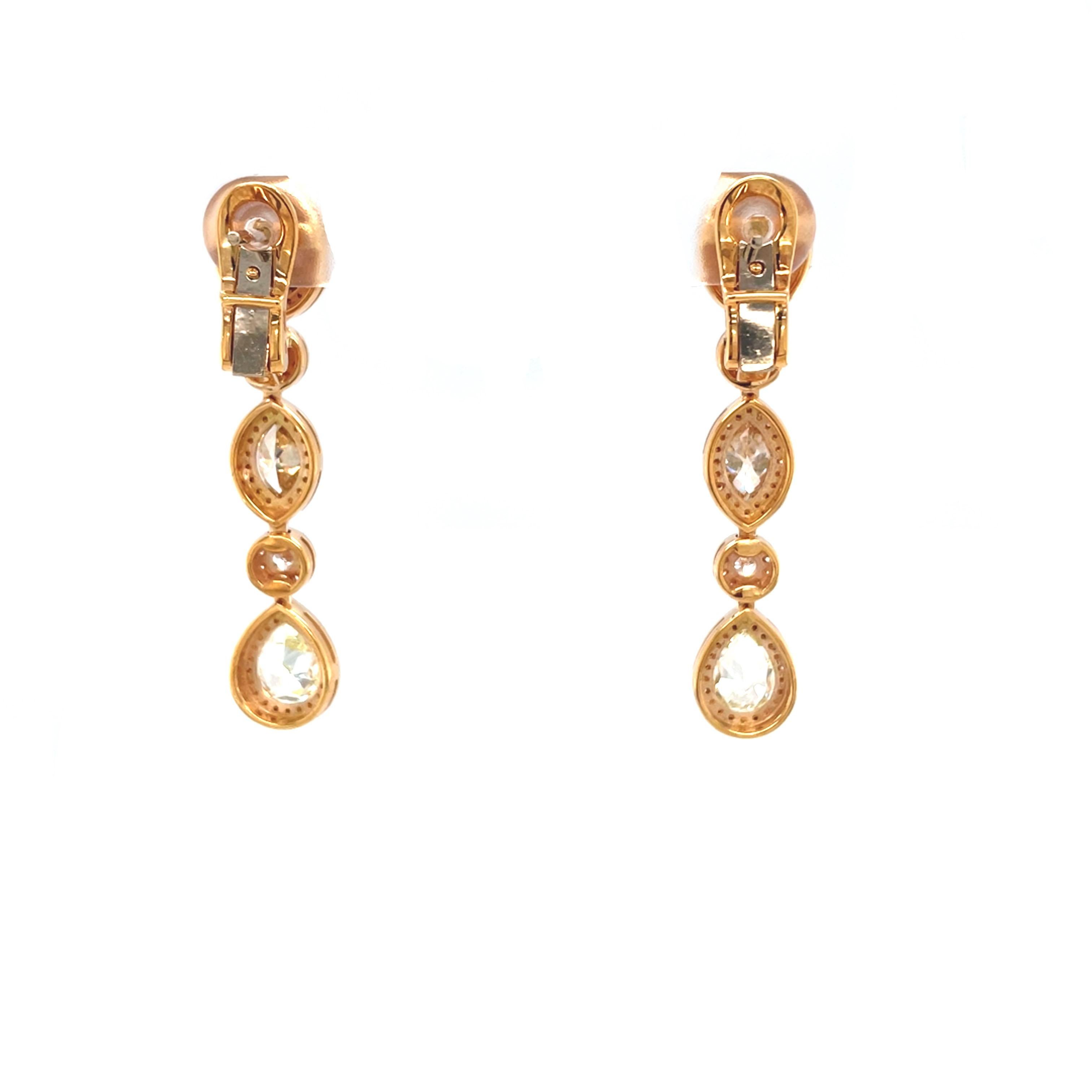 18 Karat Rose Gold Diamond Drop Earrings For Sale 1