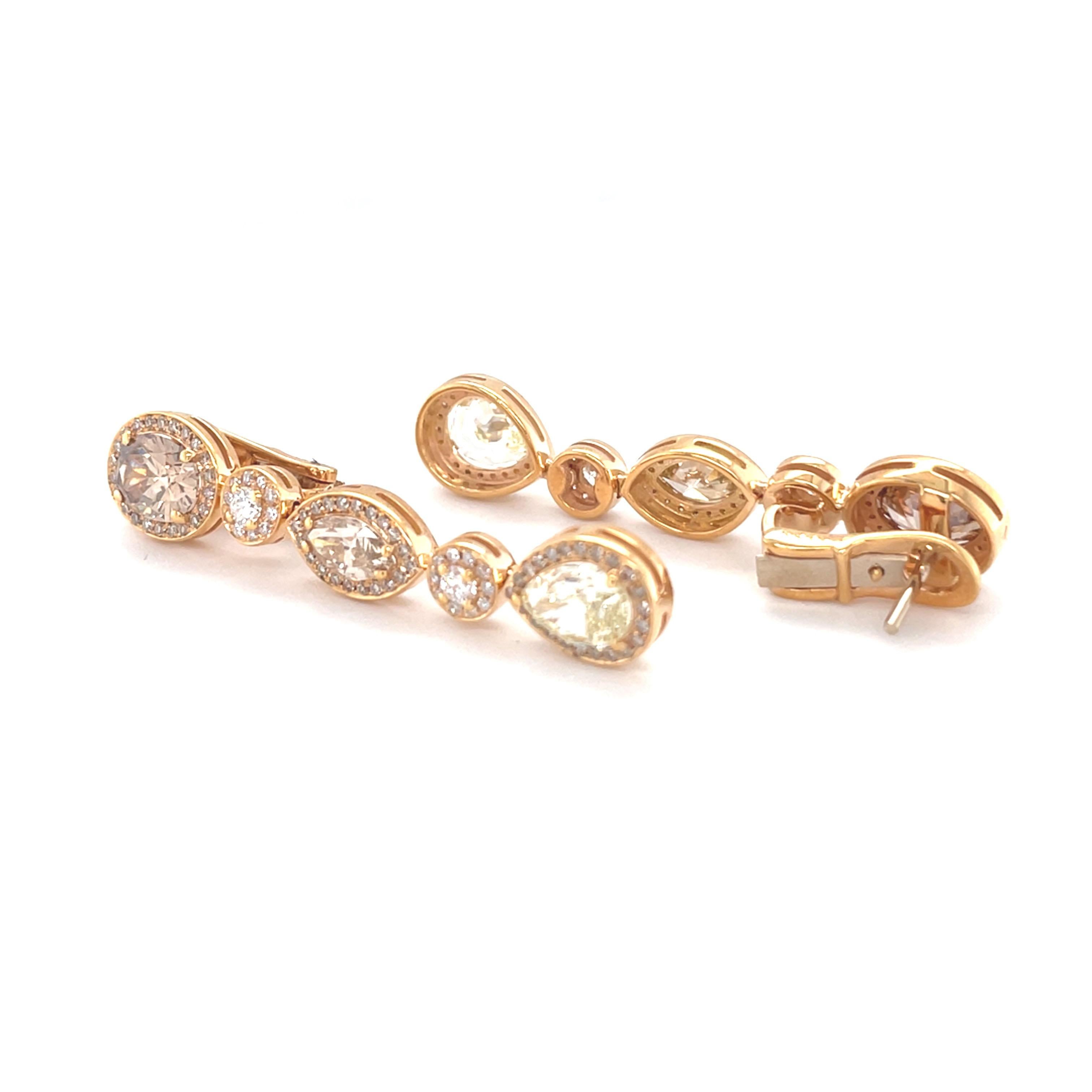 18 Karat Rose Gold Diamond Drop Earrings For Sale 2