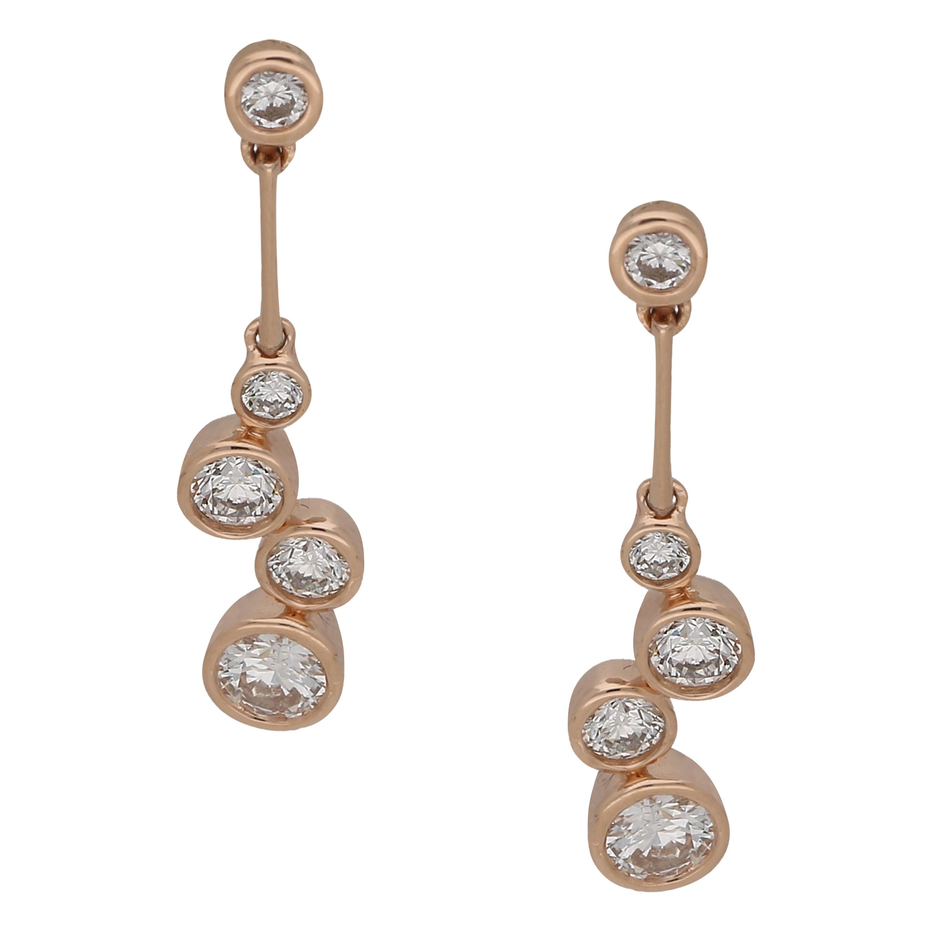 Diamond Drop Earrings in 18 Karat Rose Gold 0.77cts